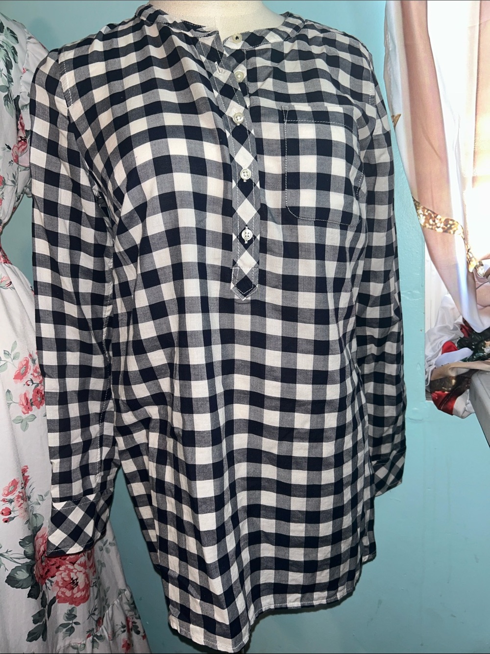 Talbots Black and White Plaid Button-Front Women's Shirt